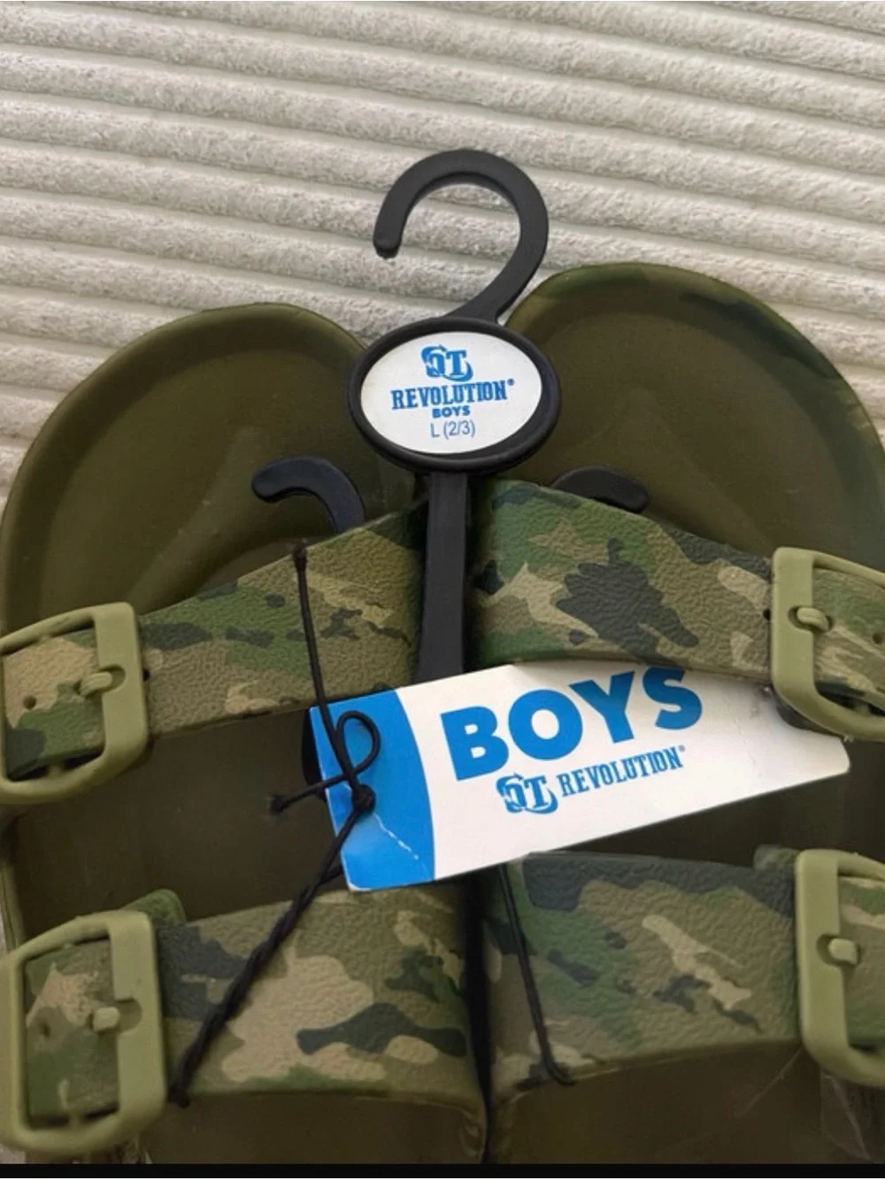 Revolution Boys Olive Green Camouflage Double-Buckle Slide Sandals